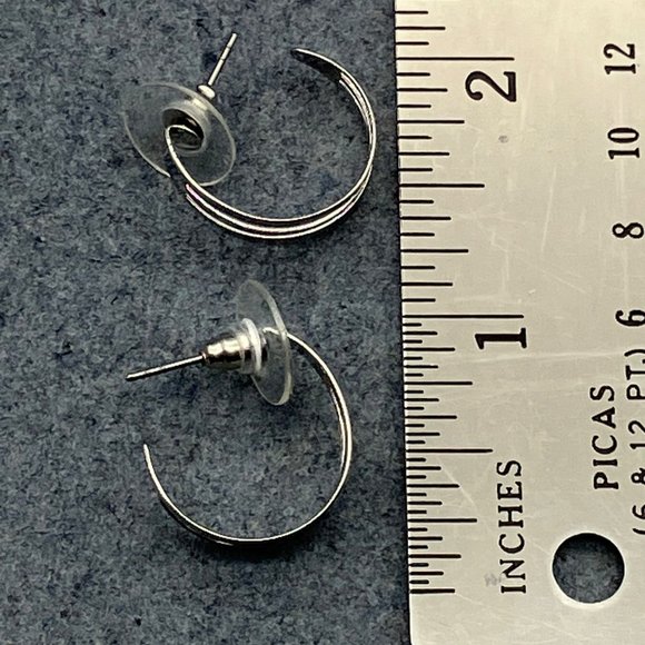 Hoop Pierced Earrings Silver Triple Shiny Simple Classic Retro Granny Soft Girl - Picture 5 of 6